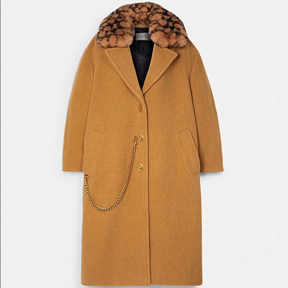 Coach X Jennifer Lopez Wool Overcoat Chain Removable Collar JLo Signature Logo